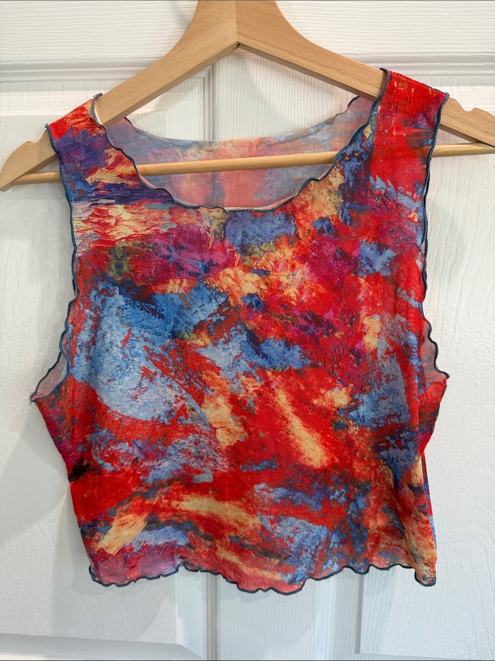 Abstract Red & Blue Sleeveless Mesh Tank Top